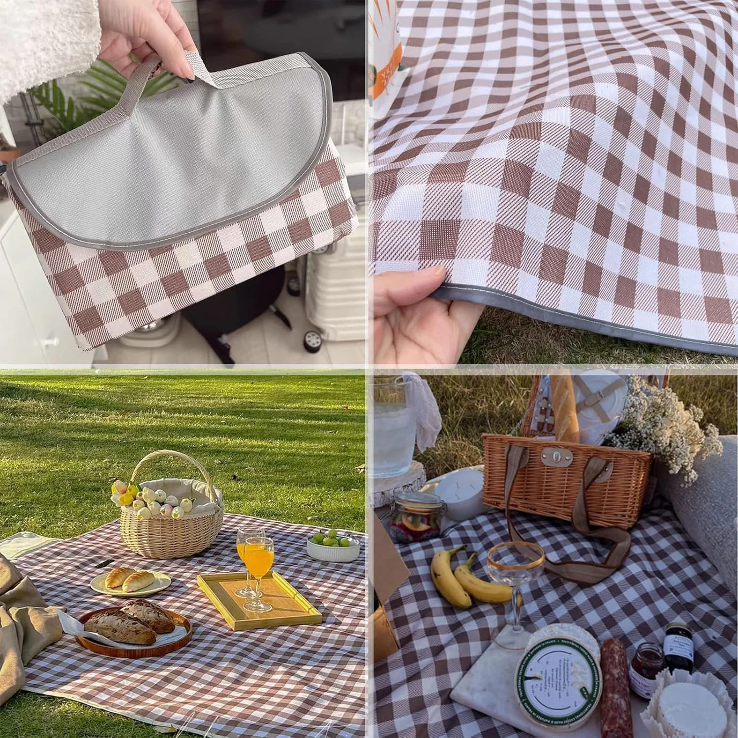 زیرانداز پیک نیک بزرگ ضد آب 200x150 سانتی متر - زیرانداز ساحلی قابل حمل برای کمپینگ، پیاده روی، مسافرت - زیرانداز چمن تاشو ضد شن و ماسه - ایده آل برای چمن، پارک، جشنواره های موسیقی (قهوه ای)