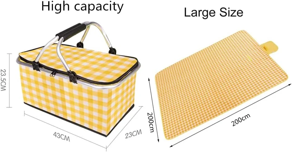 HAWAII Picnic Mat and Basket,Beach and Desert Mat,Foldable Cooler Bag and Picnic Blanket,2M*2M Large Size Waterproof and Sandproof Camping Mat (Mat and Basket)