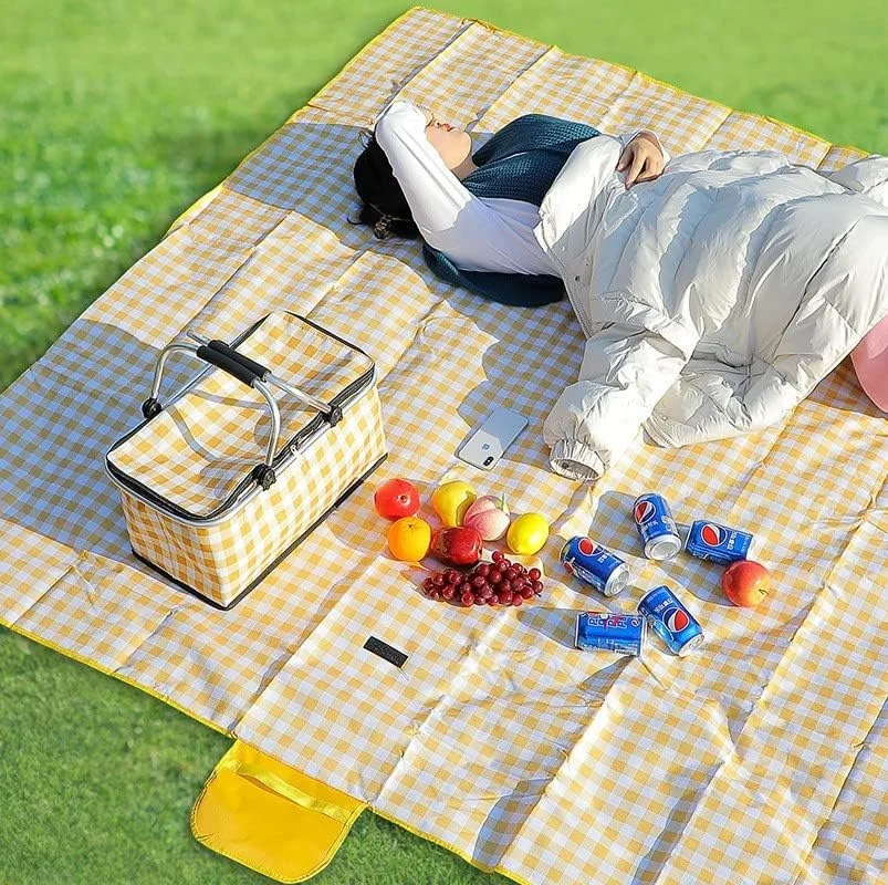 HAWAII Picnic Mat and Basket,Beach and Desert Mat,Foldable Cooler Bag and Picnic Blanket,2M*2M Large Size Waterproof and Sandproof Camping Mat (Mat and Basket)