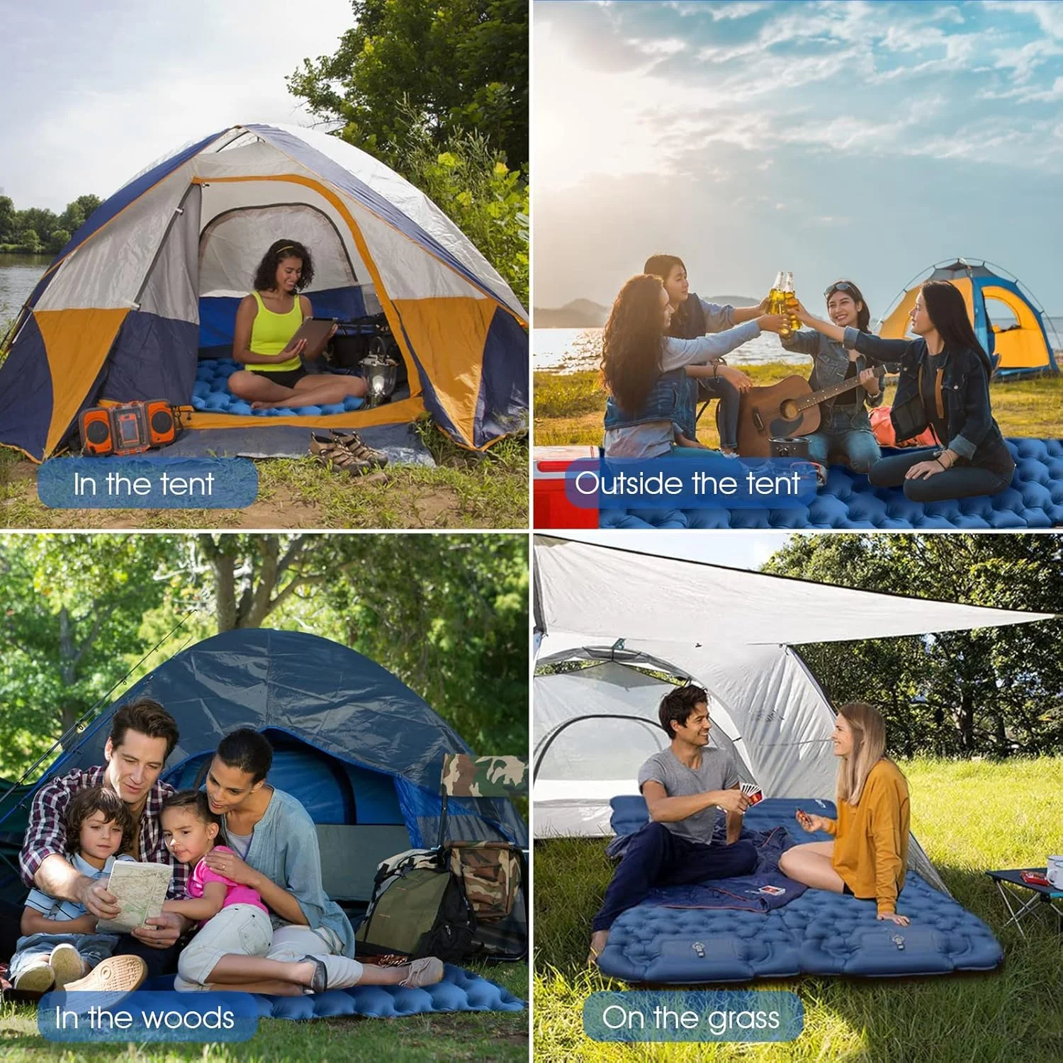 HiiPeak Camping Mat – Ultralight Inflatable Mattress with Built-in Cushions, Foot Pump – Compact Waterproof Camping Mat for Outdoors (Blue)