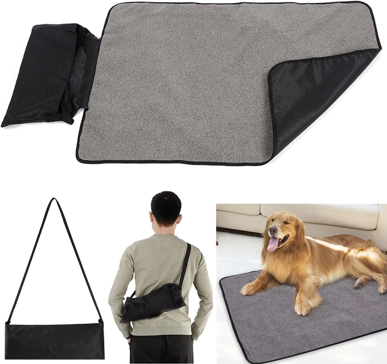 BIGTHREE Foldable Plush Pet Blanket, Waterproof Oxford Fabric Blanket, Waterproof Dog Mat, for Dog Puppy Cat Pet Mat with Storage Bag for Indoor and Outdoor Camping Covered