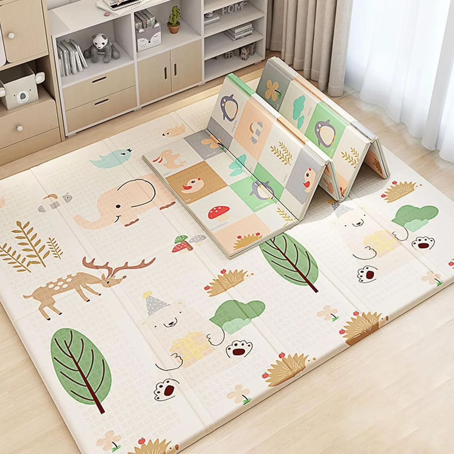 تشک بازی کودک Beauenty، 200*180*1.5 سانتی متر، ضد آب، ضد لغزش، بزرگ، دو طرفه، تشک خزنده، تشک بازی نرم و ضخیم برای بازی یا کمپینگ، فرش اتاق خواب و اتاق نشیمن (A)