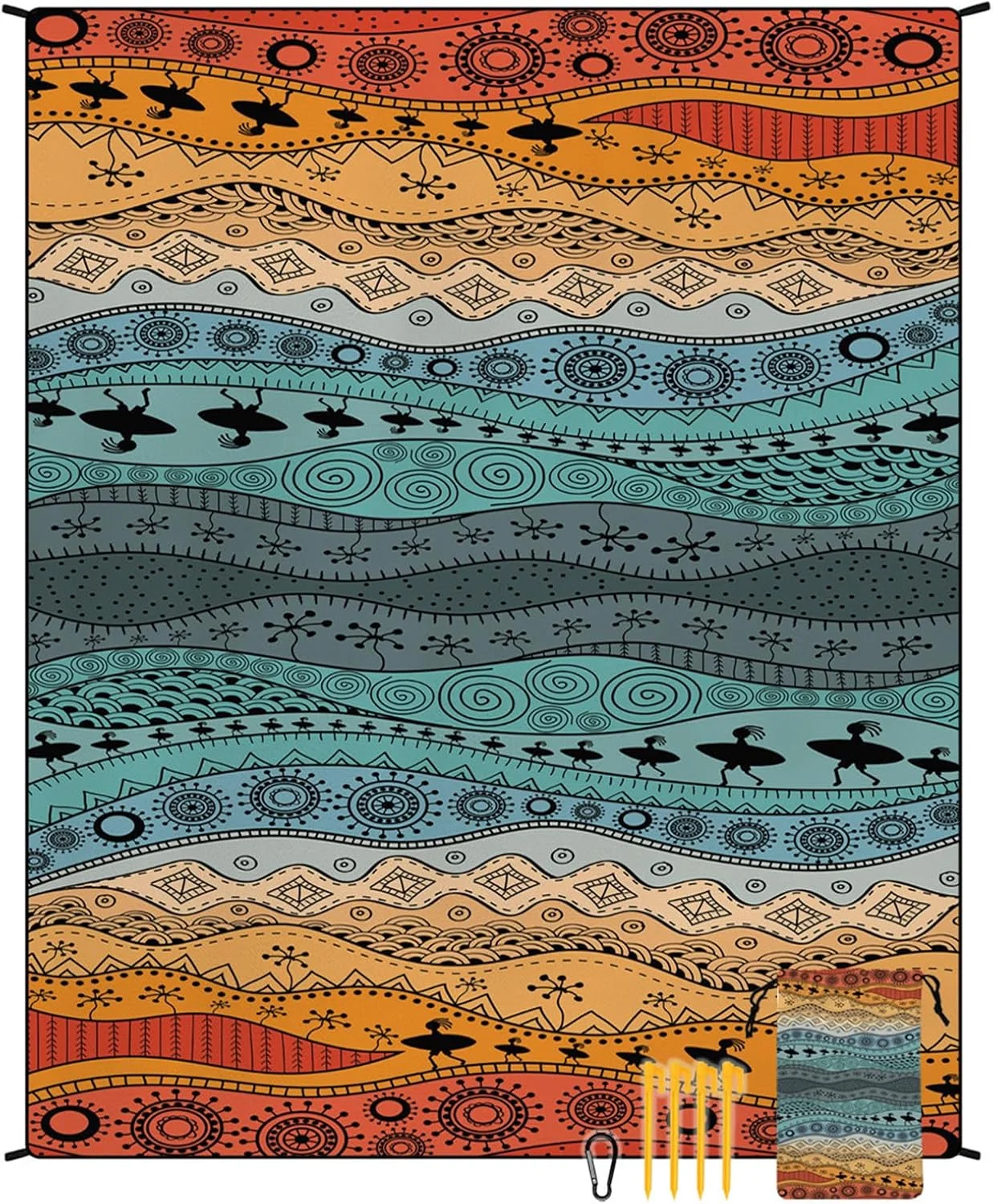 زیرانداز ساحلی Beauenty با ابعاد 180 * 220 سانتی متر مناسب برای 2 تا 6 نفر، زیرانداز بزرگ و جمع و جور ضد باد با جیب های گوشه ای، میخ و کیف نگهداری برای مسافرت های صحرایی و کمپینگ (مدل B)