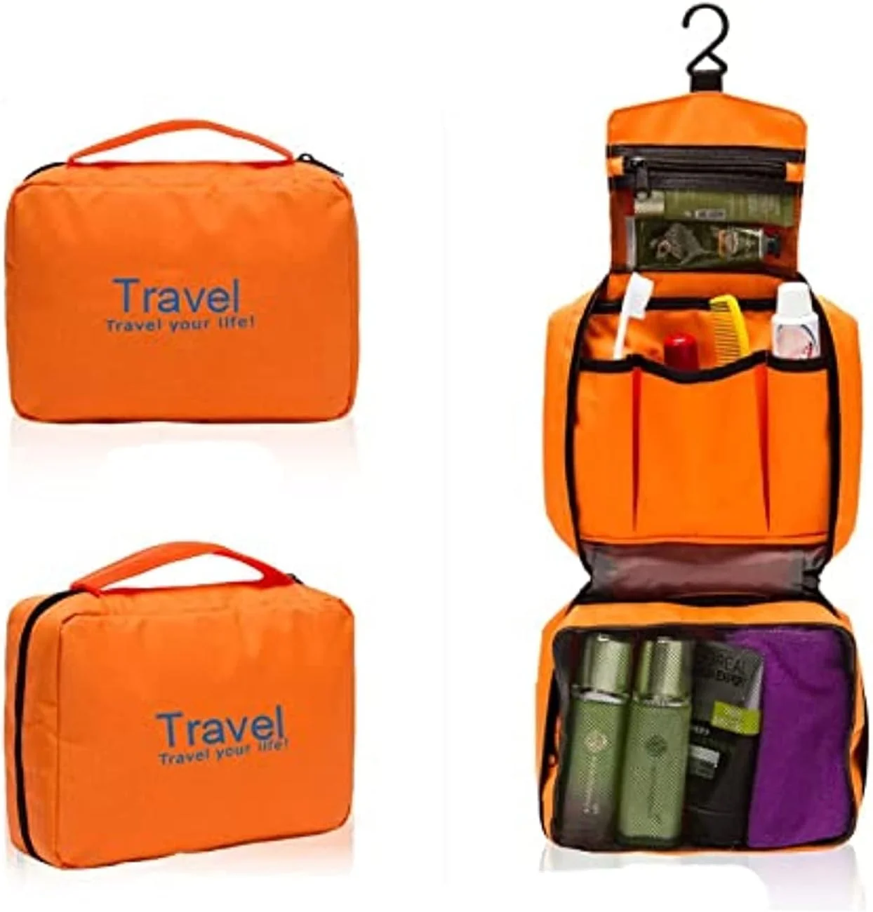 Coolbaby Hanging Travel Storage Bag Organizer Portable MakEUp Cosmetic Toiletry Pouch Casual Camping Case Accessories Home Organization, Orange, 1