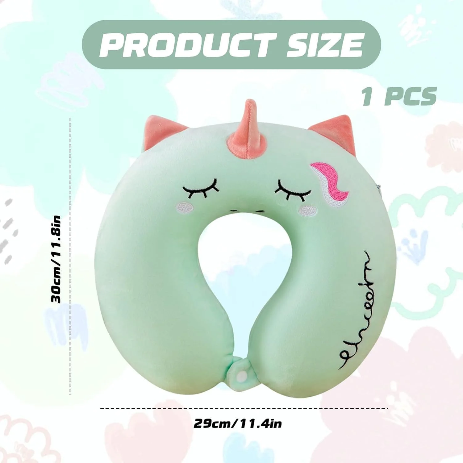 Memory Foam Travel Pillow, Cartoon Unicorn Neck Support U-Shaped Pillow with Removable Cover, Ideal for Kids & Adults on Airplanes, Cars, Camping