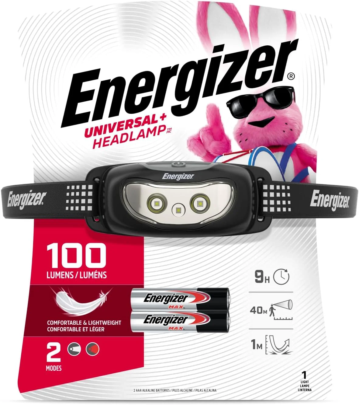 چراغ پیشانی LED یونیورسال پلاس Energizer، چراغ پیشانی سبک و روشن برای فضای باز، کمپینگ و نور اضطراری برای بزرگسالان و کودکان، شامل باتری