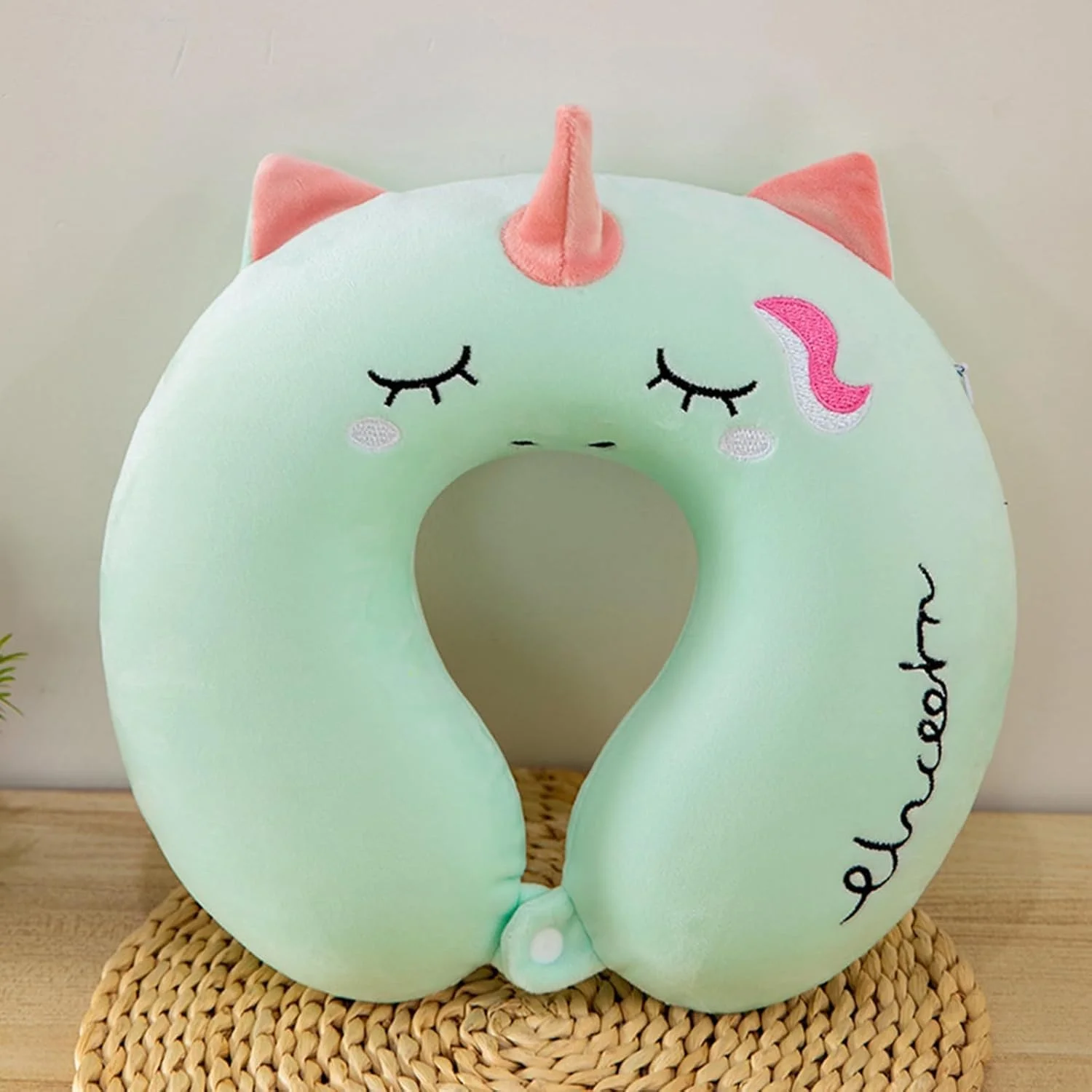 Memory Foam Travel Pillow, Cartoon Unicorn Neck Support U-Shaped Pillow with Removable Cover, Ideal for Kids & Adults on Airplanes, Cars, Camping