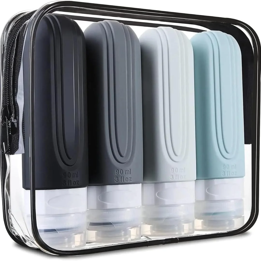 4-Pack Silicone Travel Bottles – TSA Approved Leakproof 90ml Squeezable Containers for Shampoo, Lotion, Conditioner & Toiletries – Refillable BPA-Free Travel Accessories for Airplane & Carry-On Use