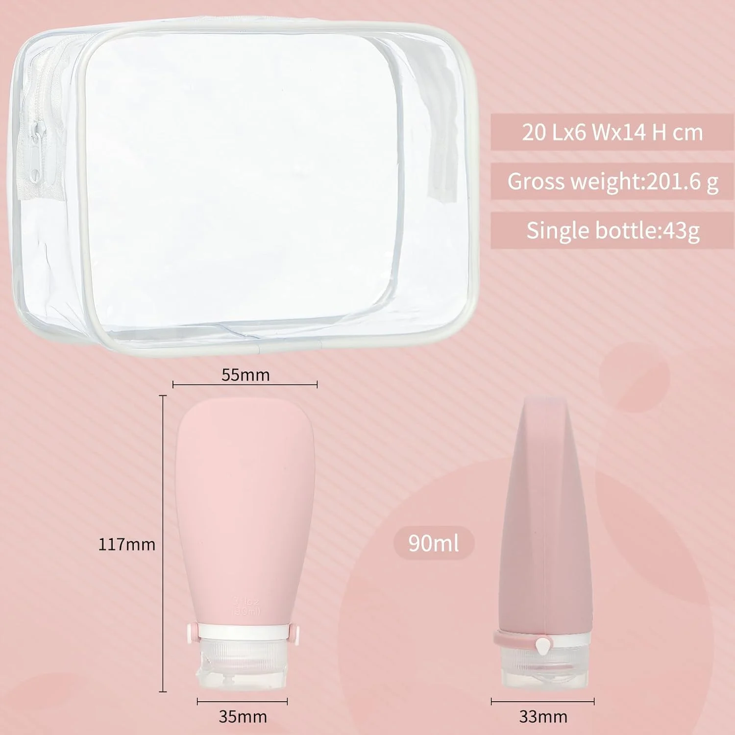 ست 4 عددی بطری مسافرتی سیلیکونی MYCOQU، 90 میلی لیتری، دارای بند ضد نشت، لوازم جانبی مسافرتی مورد تایید TSA با کیف نگهداری، ست ظروف قابل فشردن و پر کردن مجدد بدون BPA برای شامپو، لوسیون، شستشوی بدن (زرد)