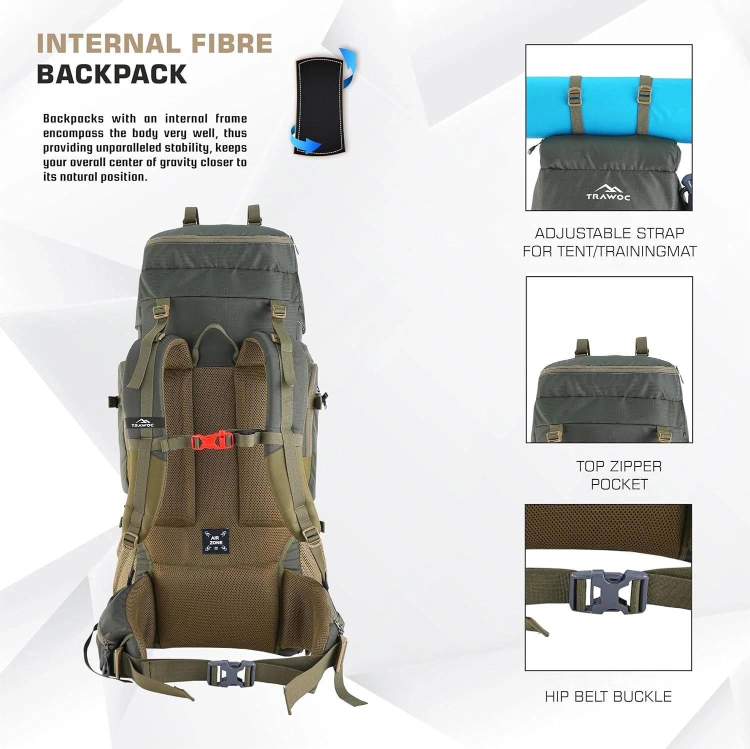 کوله پشتی 75 لیتری TRAWOC TRIUMPH X مناسب کمپینگ، کوهنوردی، کوله پشتی مسافرتی با قابلیت بارگیری از جلو و بالا، محفظه لپ تاپ/محفظه کفش، BHK009