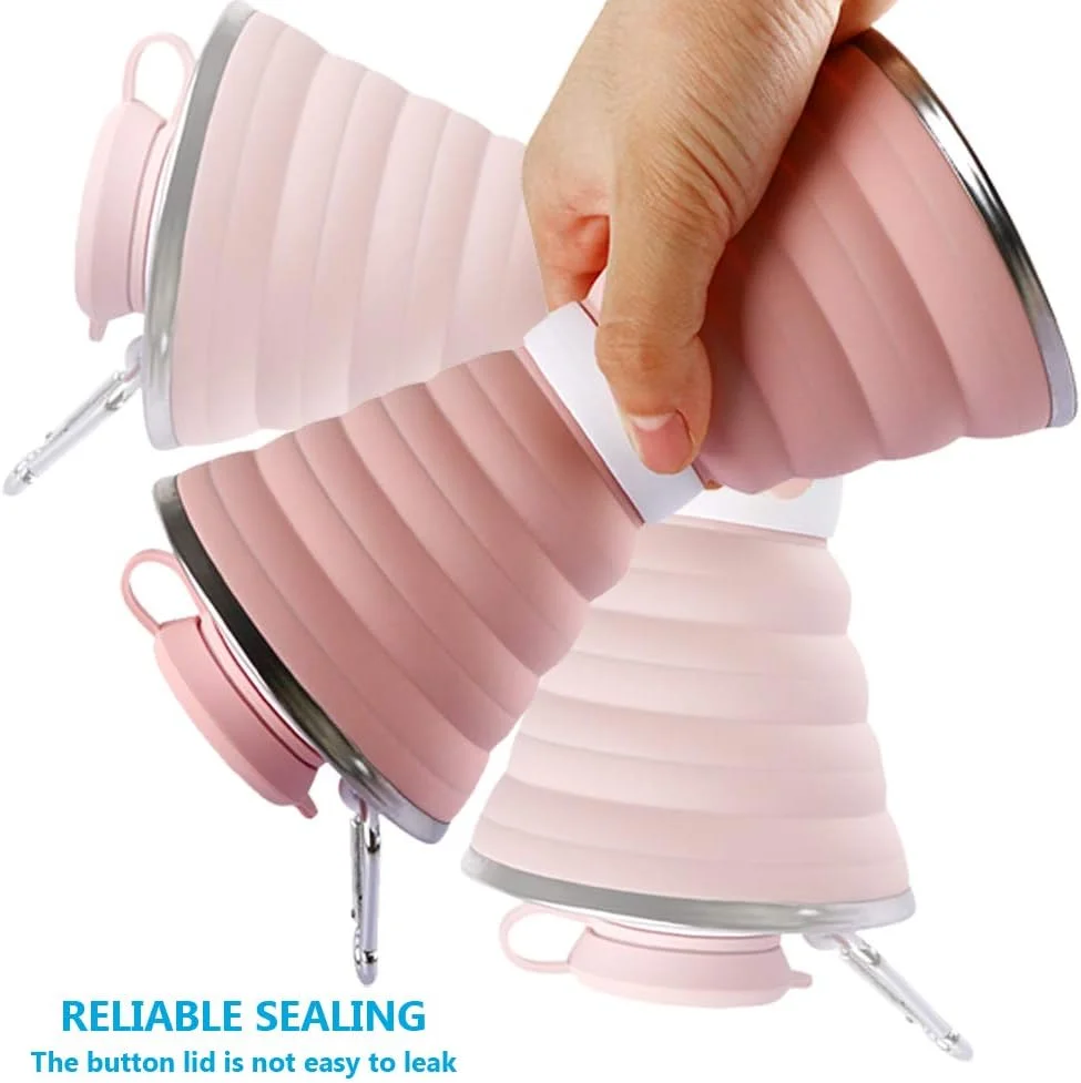 بطری آب تاشو، لیوان کمپینگ با کارابین، بطری های آب مسافرتی ورزشی قابل حمل و ضد نشت سیلیکونی قابل استفاده مجدد برای فضای باز، مسافرت، باشگاه، پیاده روی، بدون BPA، لیوان های دوچرخه سواری با کارابین