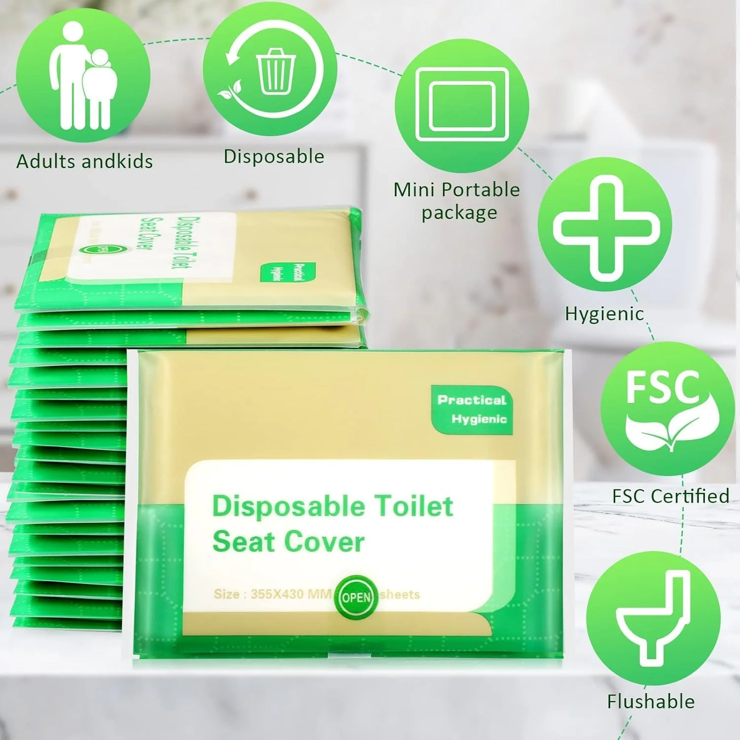 100pcs Toilet Seat Covers Paper Flushable, Travel Disposable Toilet Seat Covers for Adults Kids Potty Training, 100% Biodegradable Travel Accessories for Public Restrooms, Airplane, Camping 100pcs Toilet Seat Covers Paper Flushable, Travel Disposable Toilet Seat Covers for Adults Kids Potty Training, 100% Biodegradable Travel Accessories for Public Restrooms, Airplane, Camping