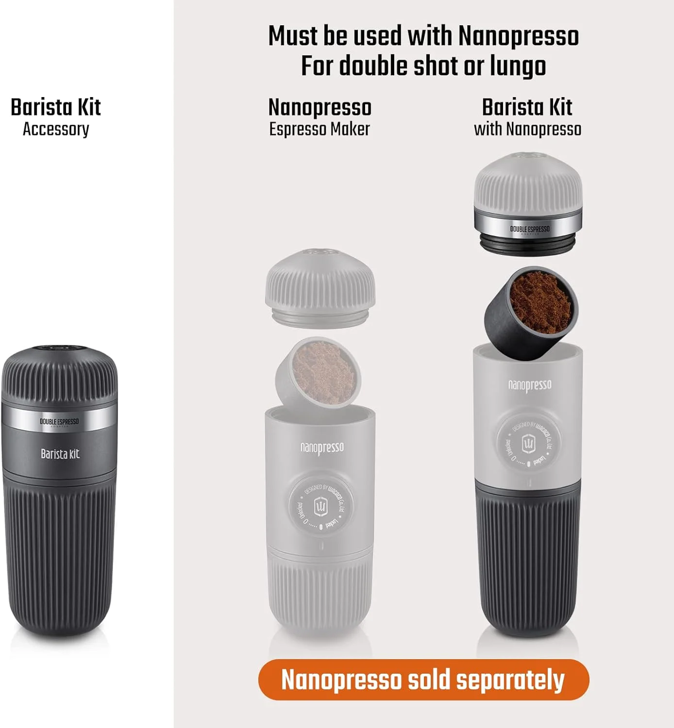 کیت باریستا Wacaco به همراه لوازم جانبی دستگاه مینی اسپرسو ساز قابل حمل Nanopresso برای مسافرت، کمپینگ، دفتر کار