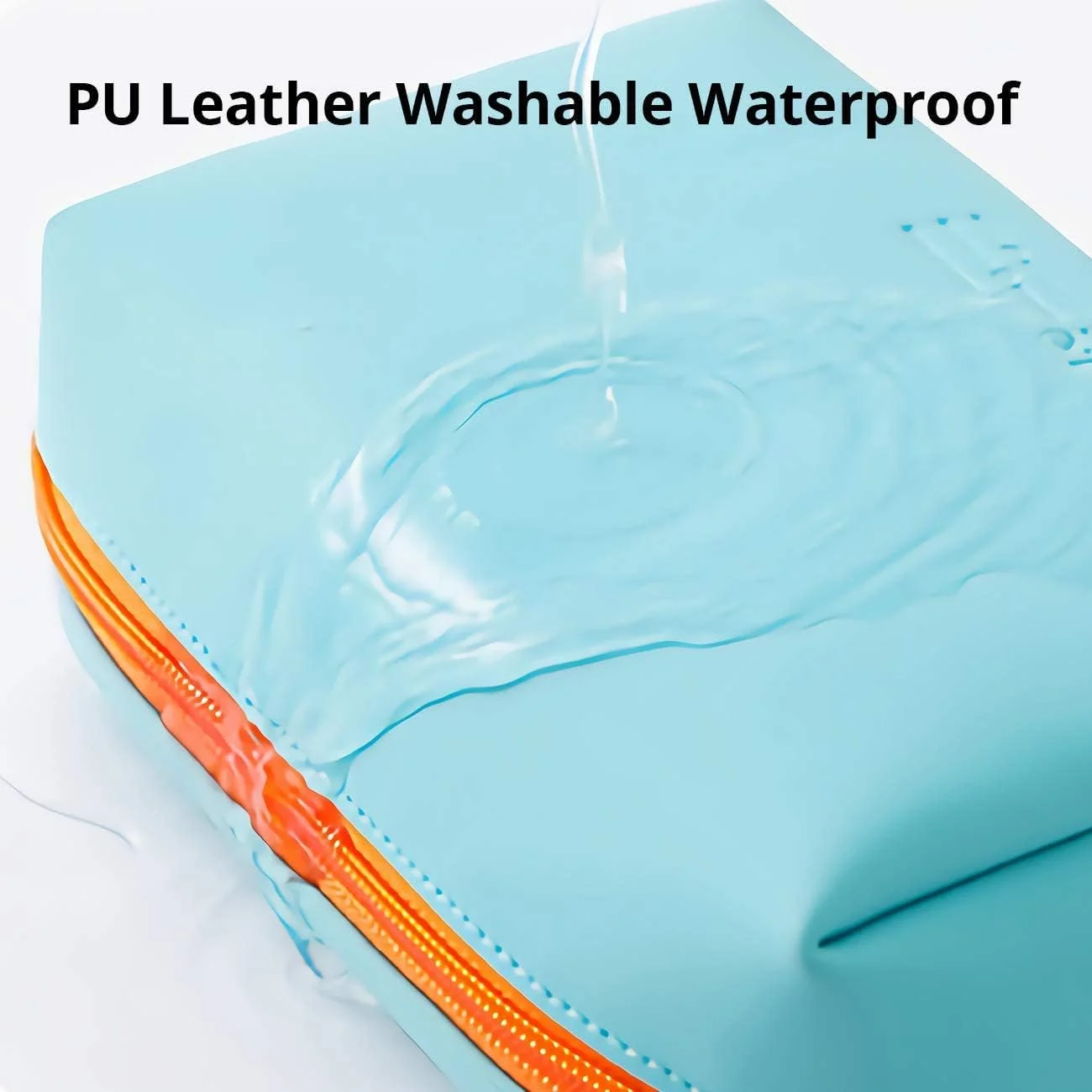 Defsedar Women's Travel Cosmetic Bag, PU Leather Waterproof Makeup Organizer with Zipper, Washable Toiletry Bag for Purse, Beauty Accessories Storage (Blue)