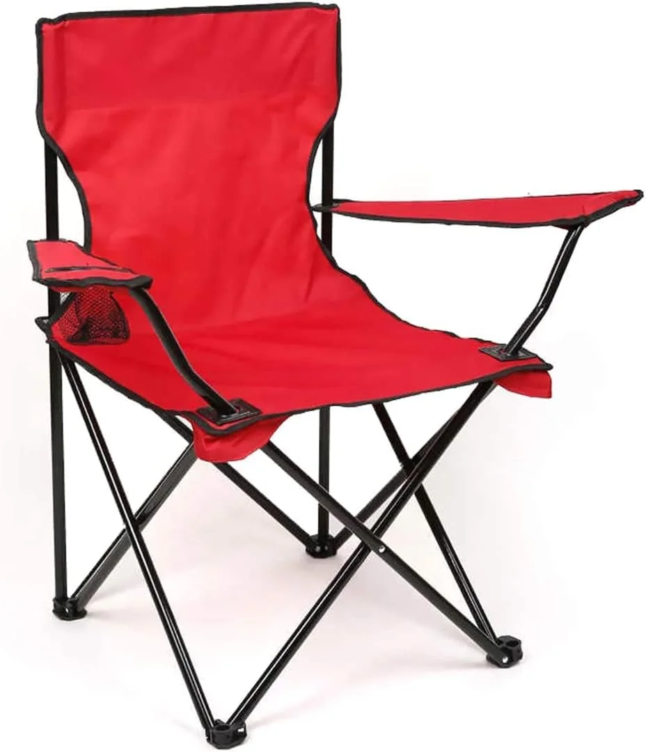 Egardenkart Camping Chair Foldable - Red, Portable Beach Chair for Adults with Armrests and Cup Holder | Foldable Chair and Carrying Bag | Lightweight Picnic Chair for Caravan Trips, BBQs, Garden
