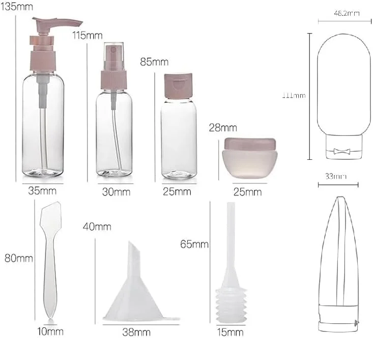 Acaiciee 11 PCS Silicone Travel Bottles Set, TSA Approved Leak Proof Squeezable Travel Accessories, Plastic Travel Size Refillable Containers for Toiletries Shampoo Conditioner, Leak Proof