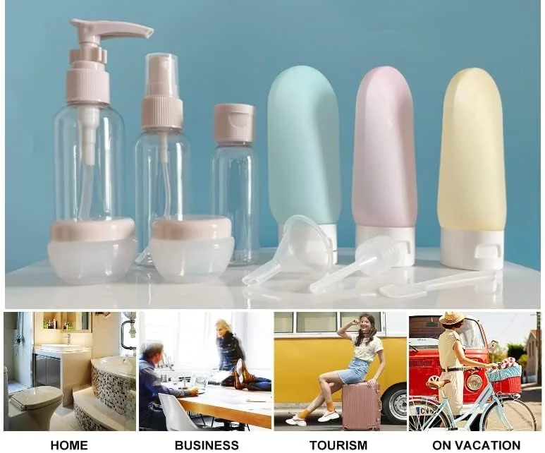 Acaiciee 11 PCS Silicone Travel Bottles Set, TSA Approved Leak Proof Squeezable Travel Accessories, Plastic Travel Size Refillable Containers for Toiletries Shampoo Conditioner, Leak Proof