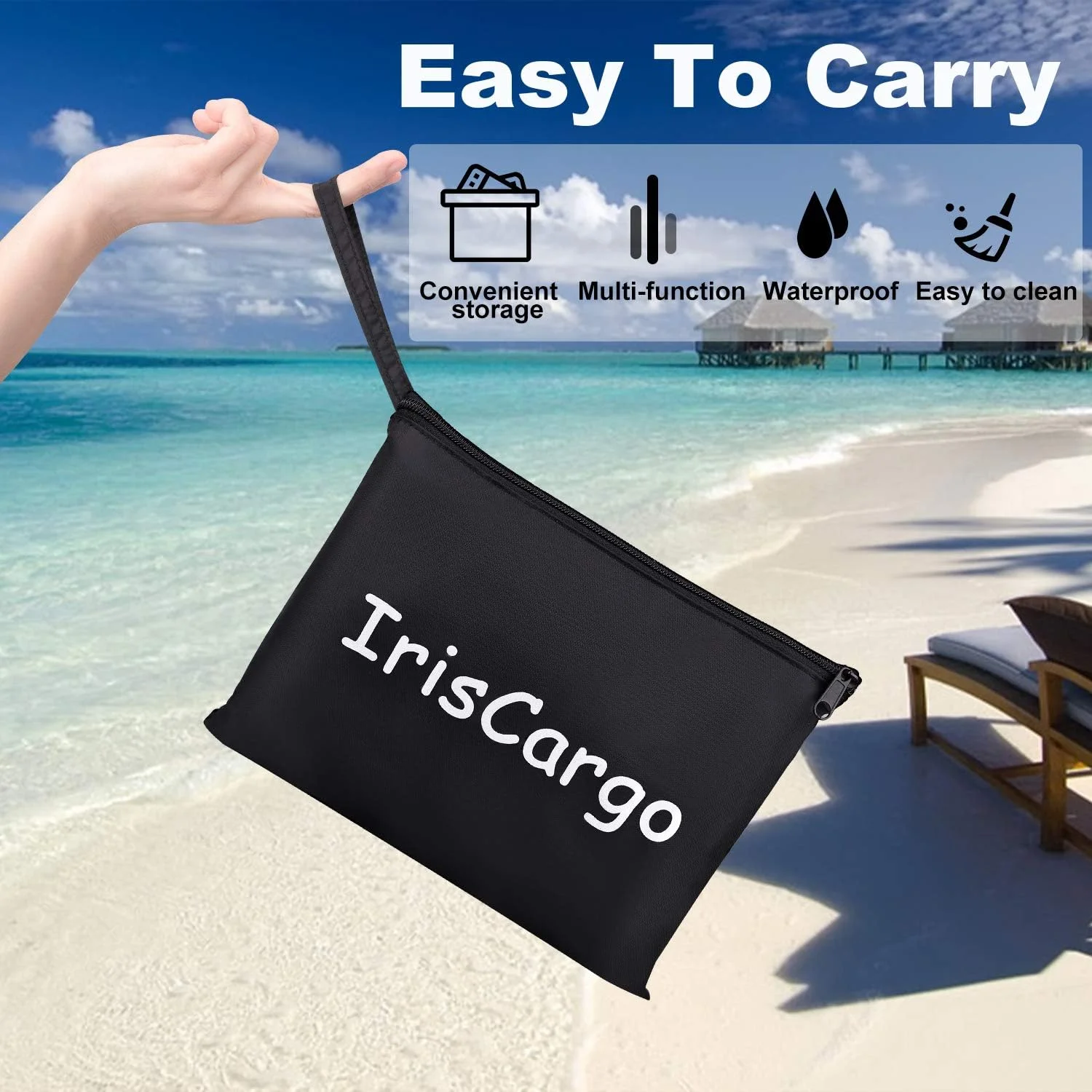پتو ساحلی IrisCargo، 140x180 سانتی متر، پتوی سبک پیک نیک در فضای باز، با 4 میخ، پتوی جیبی جمع و جور، قابل استفاده برای ساحل، کمپینگ، مسافرت، پیاده روی، پیک نیک، زیرانداز ضد شن ورزشی