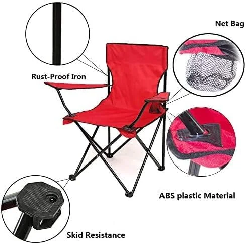 Egardenkart Camping Chair Foldable - Red, Portable Beach Chair for Adults with Armrests and Cup Holder | Foldable Chair and Carrying Bag | Lightweight Picnic Chair for Caravan Trips, BBQs, Garden