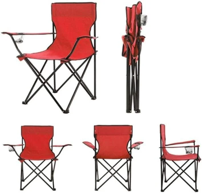 Egardenkart Camping Chair Foldable - Red, Portable Beach Chair for Adults with Armrests and Cup Holder | Foldable Chair and Carrying Bag | Lightweight Picnic Chair for Caravan Trips, BBQs, Garden