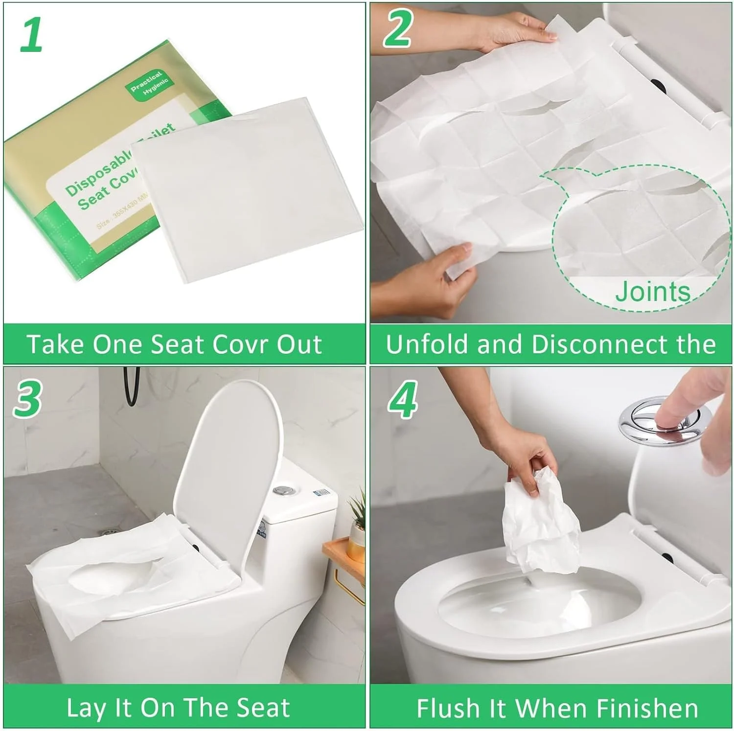 100pcs Toilet Seat Covers Paper Flushable, Travel Disposable Toilet Seat Covers for Adults Kids Potty Training, 100% Biodegradable Travel Accessories for Public Restrooms, Airplane, Camping 100pcs Toilet Seat Covers Paper Flushable, Travel Disposable Toilet Seat Covers for Adults Kids Potty Training, 100% Biodegradable Travel Accessories for Public Restrooms, Airplane, Camping
