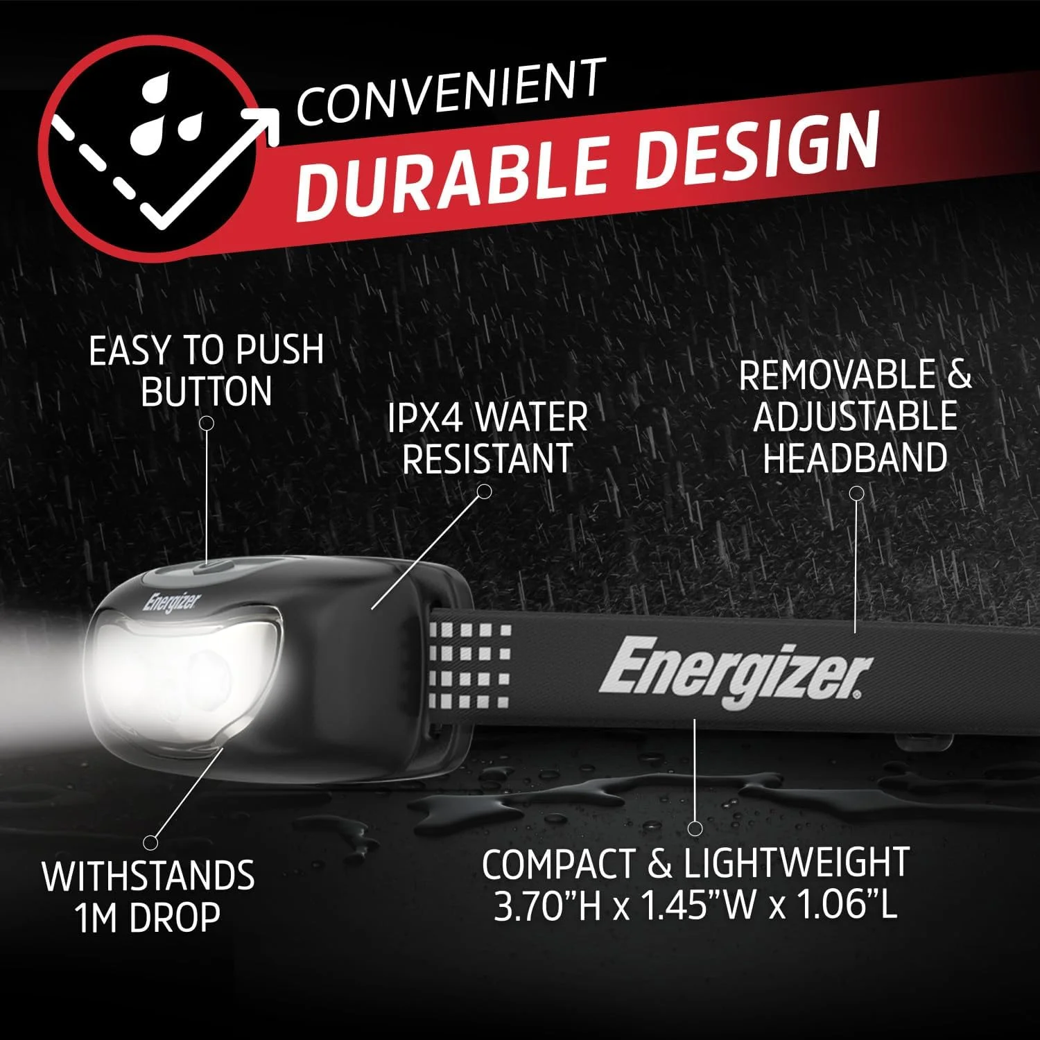 چراغ پیشانی ال ای دی یونیورسال پلاس Energizer، چراغ پیشانی سبک و روشن برای فضای باز، کمپینگ و نور اضطراری برای بزرگسالان و کودکان، شامل باتری