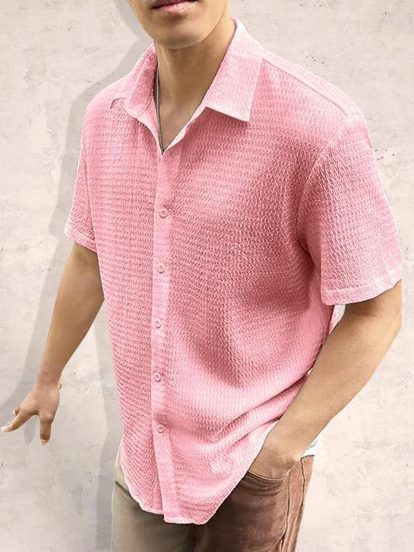 Tee Projekt Men's Popcorn Shirt Texture Pattern Men's Casual Shirt Half Sleeves Goa Beach Summer Shirt Pink Tee Projekt Men's Popcorn Shirt Texture Pattern Men's Casual Shirt Half Sleeves Goa Beach Summer Shirt Pink