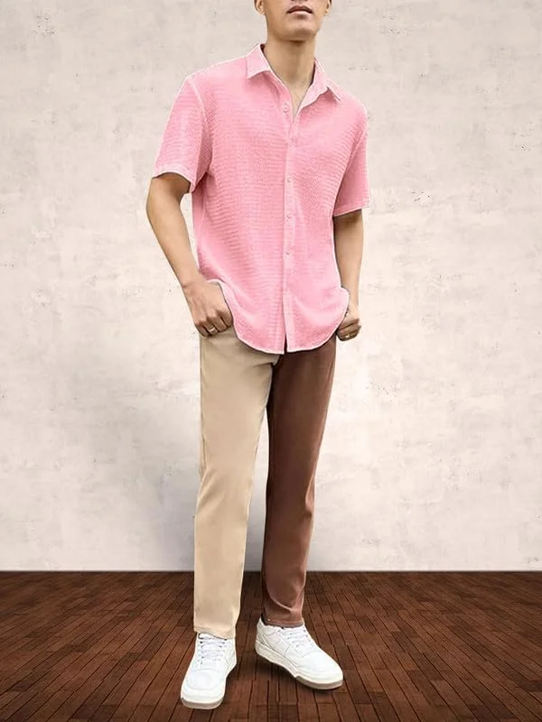 Tee Projekt Men's Popcorn Shirt Texture Pattern Men's Casual Shirt Half Sleeves Goa Beach Summer Shirt Pink Tee Projekt Men's Popcorn Shirt Texture Pattern Men's Casual Shirt Half Sleeves Goa Beach Summer Shirt Pink