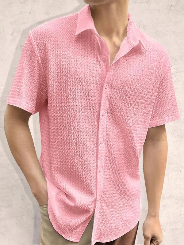 Tee Projekt Men's Popcorn Shirt Texture Pattern Men's Casual Shirt Half Sleeves Goa Beach Summer Shirt Pink Tee Projekt Men's Popcorn Shirt Texture Pattern Men's Casual Shirt Half Sleeves Goa Beach Summer Shirt Pink