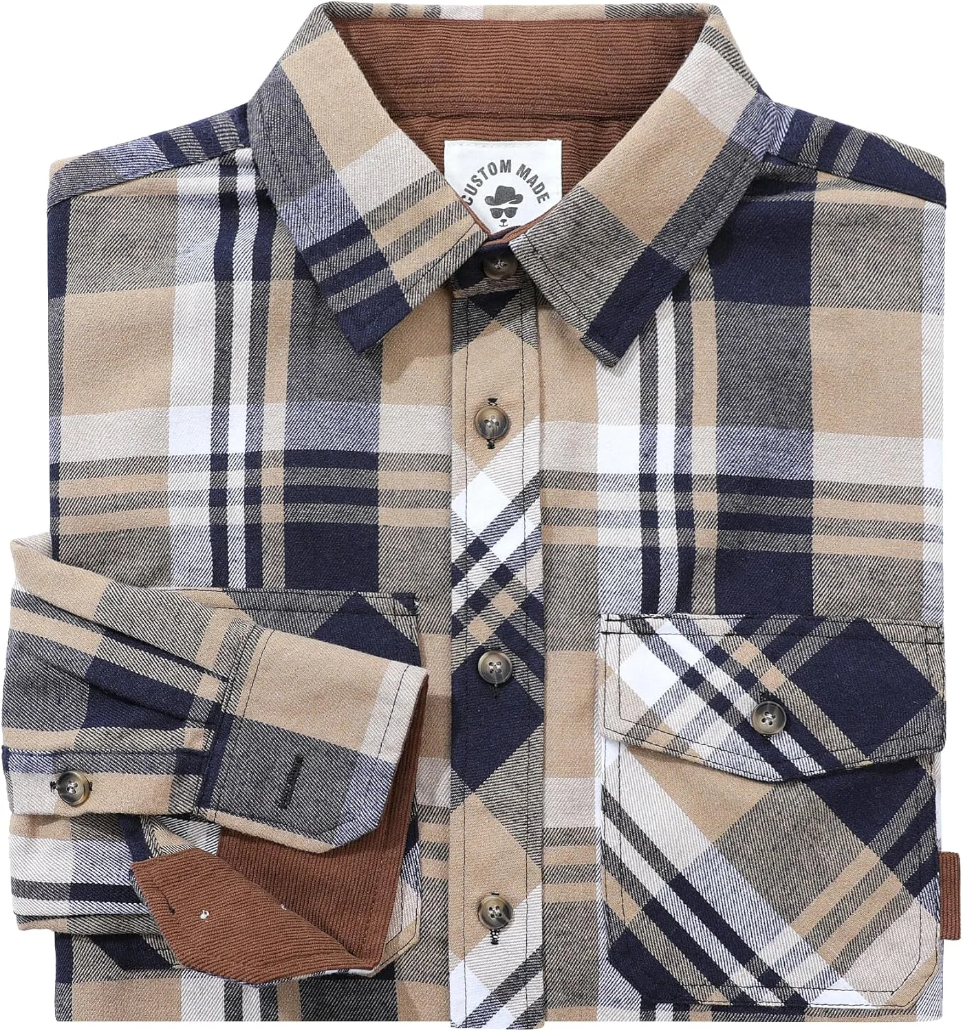 TARAINYA Flannel Shirt Men's Long Sleeve Checked Shirt Lumberjack Shirt Oktoberfest with Pocket Regular Fit Khaki Plaid XL