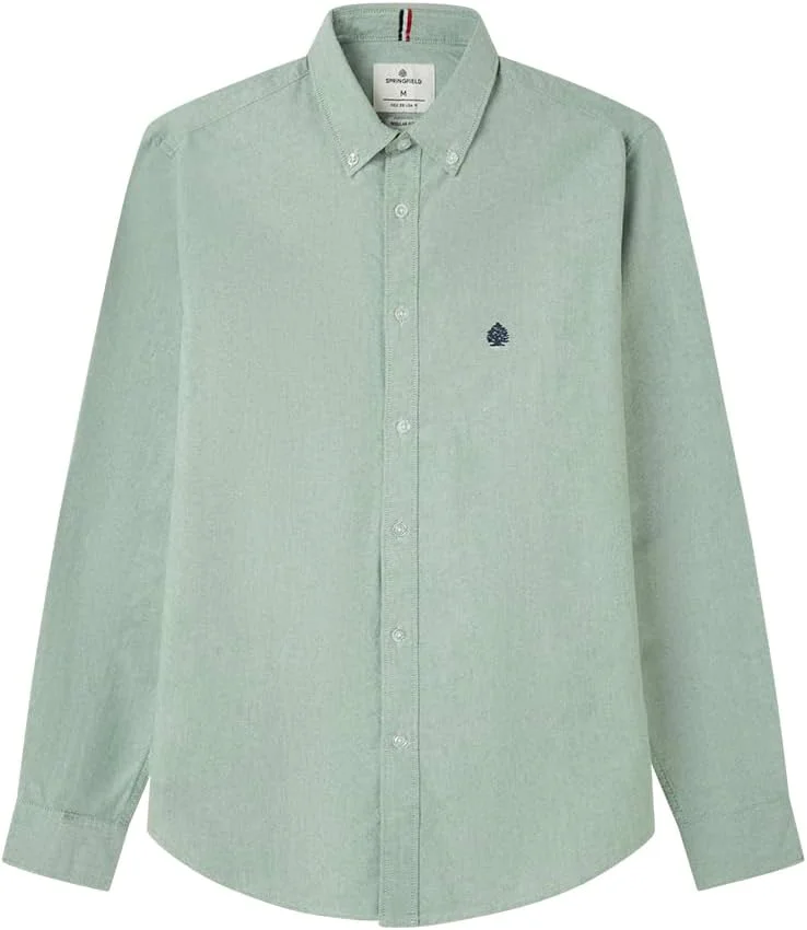 Springfield Men Long Sleeve Embroidered Shirt Original Oxford With Tree Embroidery. 100% Bci Cotton