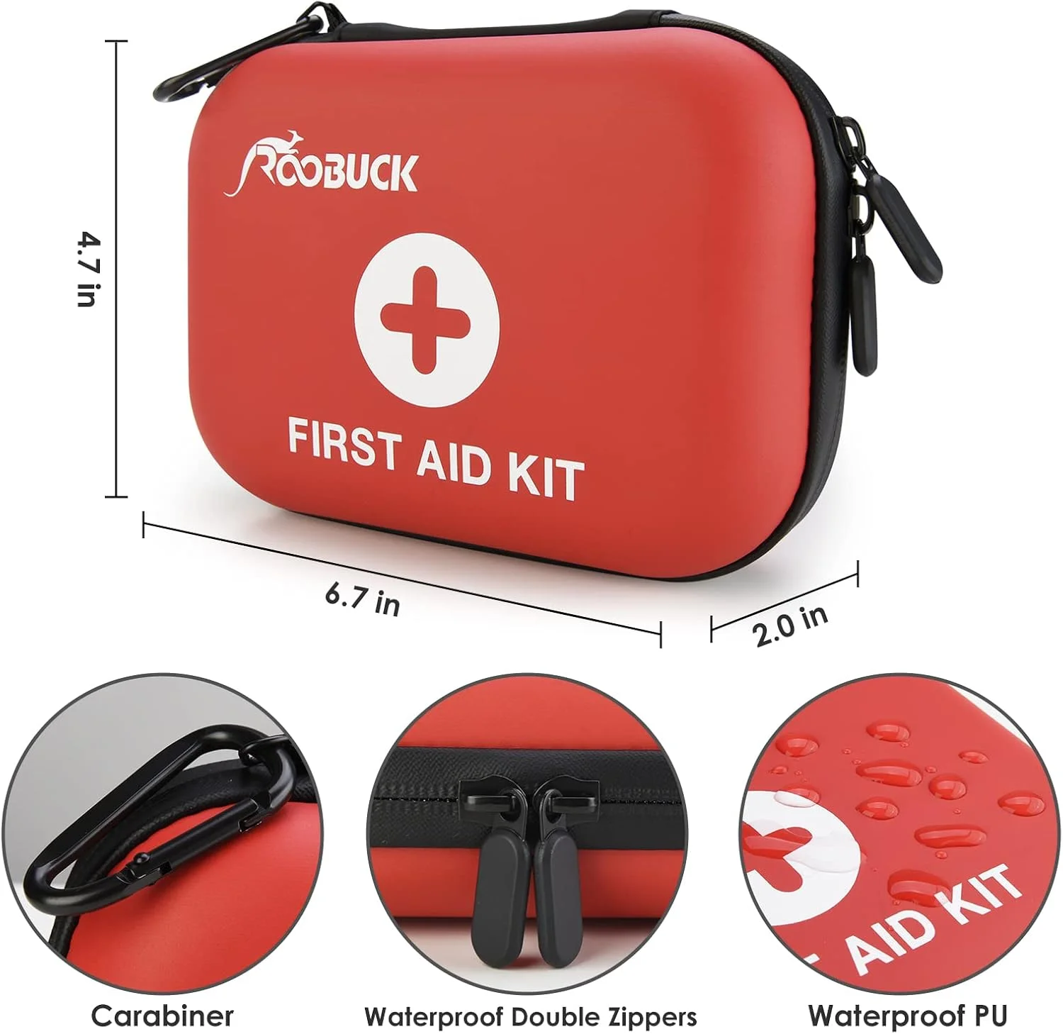 جعبه کمک های اولیه ROOBUCK برای پیاده روی، کوله گردی، کمپینگ، مسافرت، ماشین و دوچرخه سواری. با کیسه های ورقه ای ضد آب از لوازم خود محافظت کنید! برای تمام ماجراجویی های فضای باز یا در خانه و محل کار آماده باشید (قرمز)