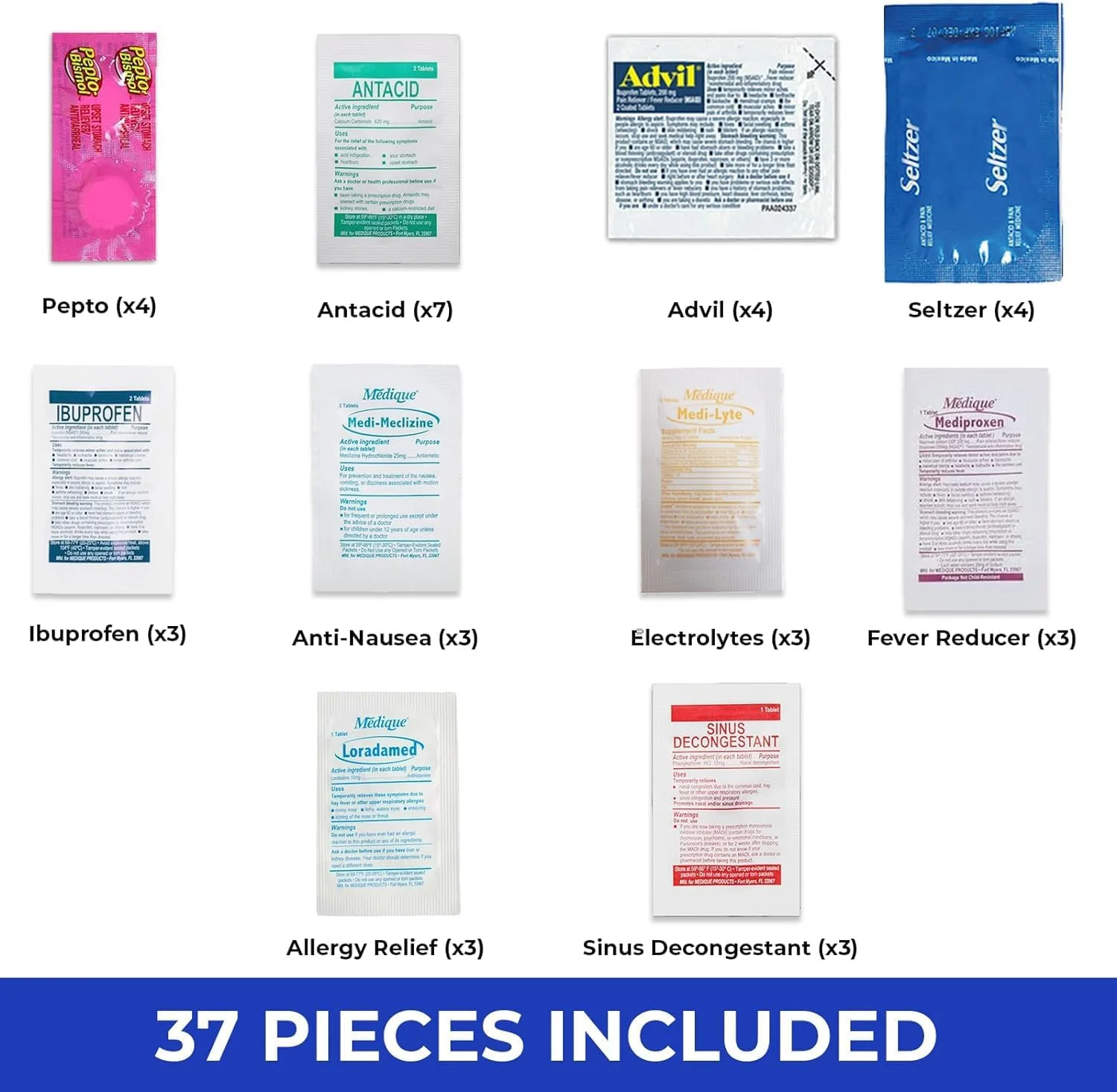 مجموعه لوازم ضروری سفر ویتامین های واقعی، شامل جعبه کمک های اولیه مسافرتی و جعبه داروی مسافرتی برای سفر، کمپینگ، سفرهای دریایی، 37 داروی بدون نسخه بسته بندی شده جداگانه (2 بسته)