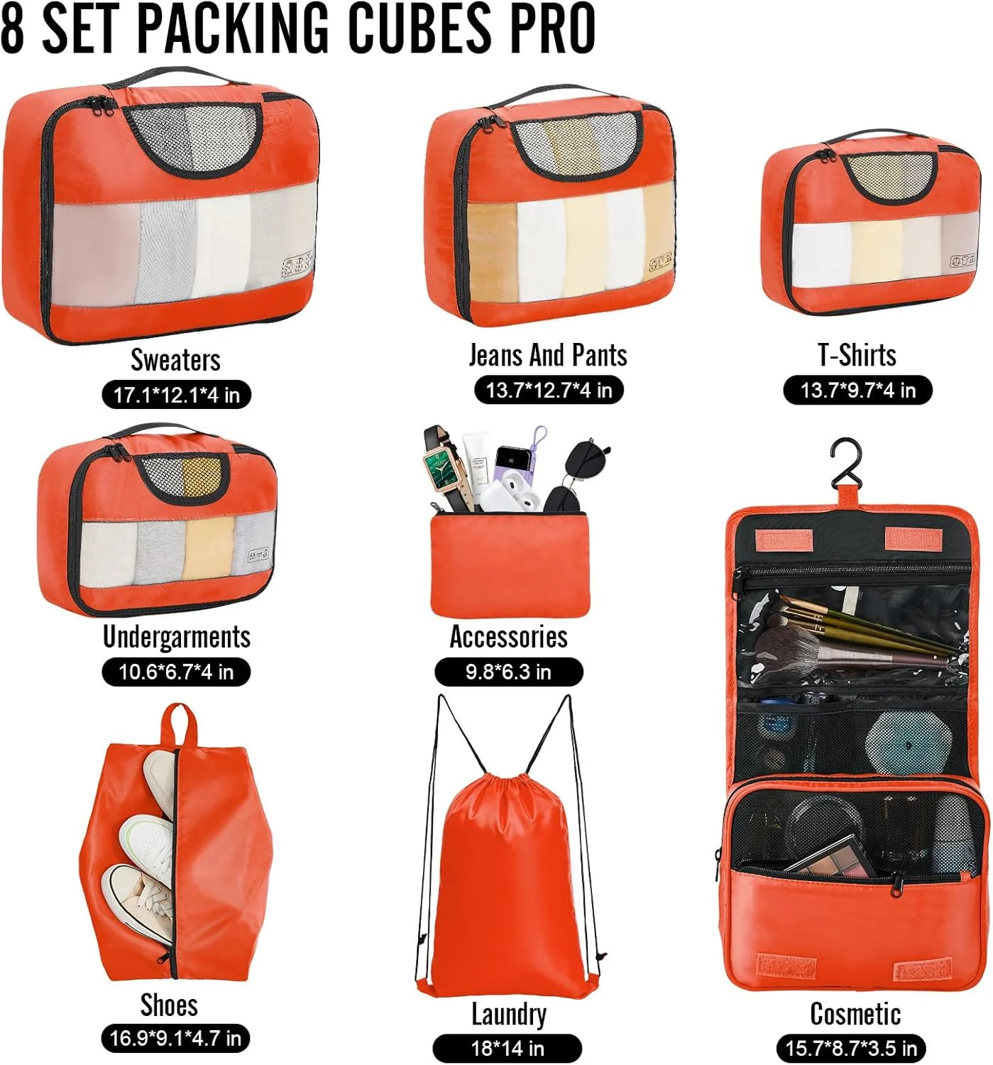 مجموعه 10 عددی/8 عددی/6 عددی کیف های نظم دهنده چمدان و وسایل سفر ویکن، کیف های سازمان دهنده چمدان در 4 سایز، لوازم جانبی چمدان کابین با کیف بزرگ لباس چرک، ضروری برای هواپیما، سفر جاده ای و کمپینگ