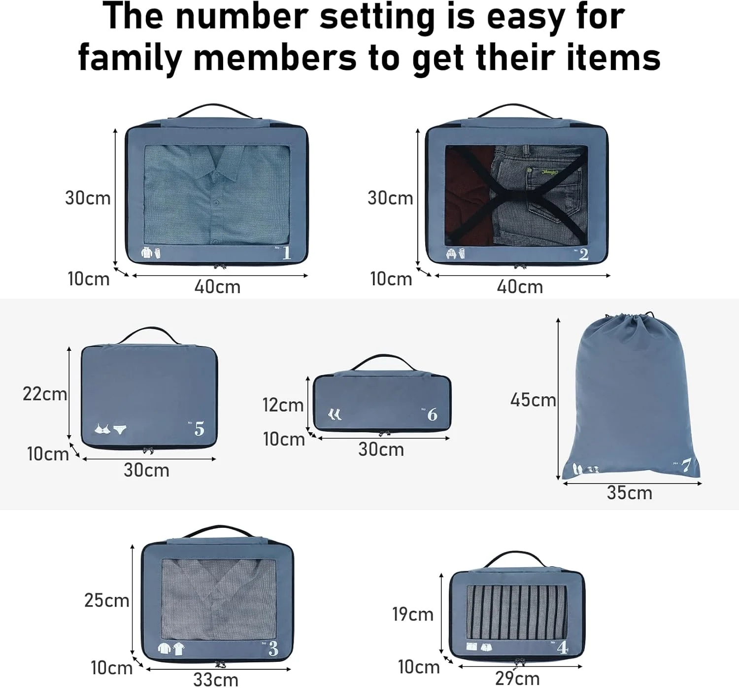 مجموعه 7 تکه سازمان دهنده چمدان مسافرتی ECOHUB، کیف های بسته بندی چمدان با کیف نگهداری لباس، کیف کفش، کیف لوازم بهداشتی، کیف لباس های شسته شده، کیف لباس زیر، لوازم جانبی مسافرتی سازگار با محیط زیست، کیف مسافرتی