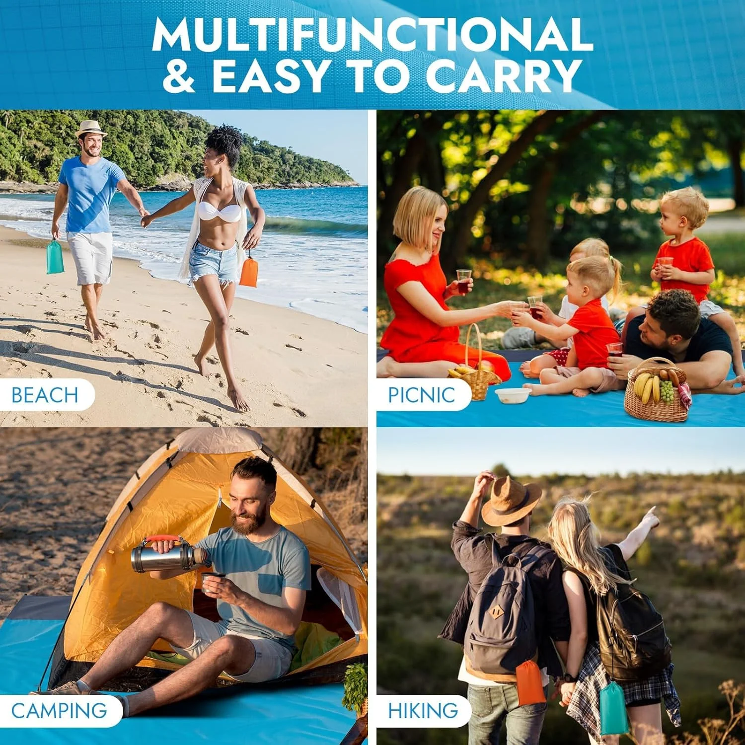 BIGTHREE Beach Blanket, Waterproof Sandproof Beach Mat, Portable Picnic Mat for Travel Camping Hiking, Lightweight Large Picnic Mat, Pocket Blanket Beach Essentials for Travel Camping BIGTHREE Beach Blanket, Waterproof Sandproof Beach Mat, Portable Picnic Mat for Travel Camping Hiking, Lightweight Large Picnic Mat, Pocket Blanket Beach Essentials for Travel Camping
