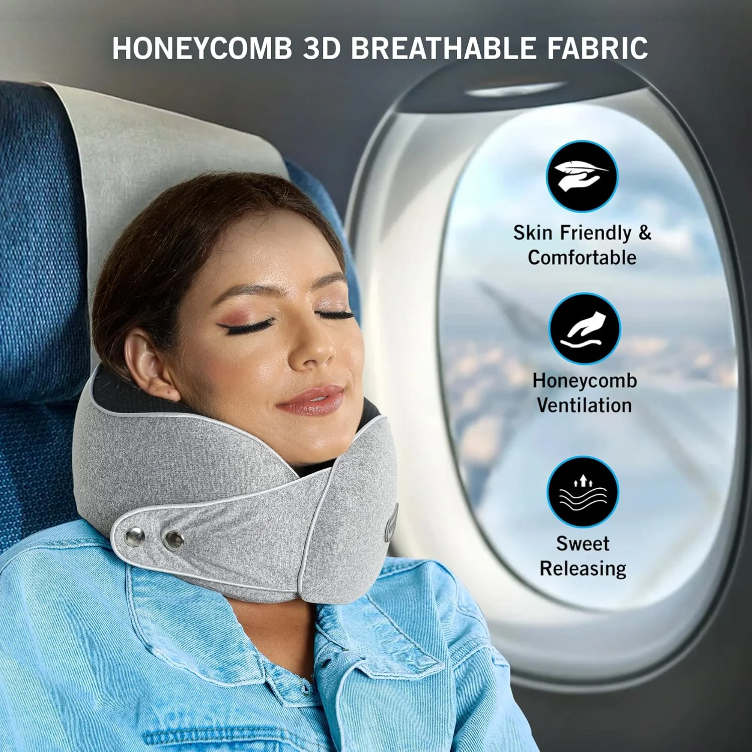 بالش گردنی مسافرتی کِنت کول با بالشتک فومی برای پشتیبانی راحت در سفرهای طولانی با هواپیما، ماشین، قطار، اتوبوس، چرت زدن در دفتر، لوازم جانبی مسافرتی، ملزومات سفر (خاکستری)