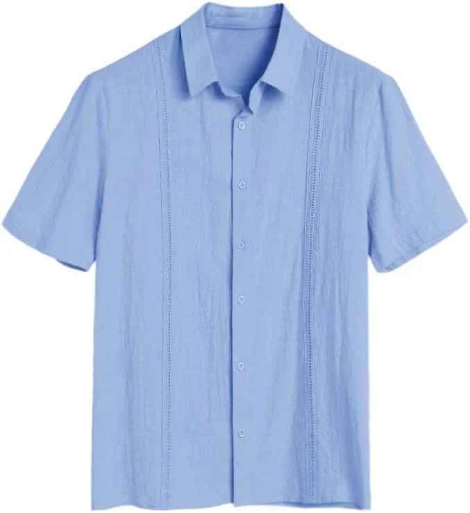پیراهن مردانه آستین کوتاه Runcati مدل کوبایی Guayabera، لینن، نخی، دکمه دار، مناسب ساحل پیراهن مردانه آستین کوتاه Runcati مدل کوبایی Guayabera، لینن، نخی، دکمه دار، مناسب ساحل