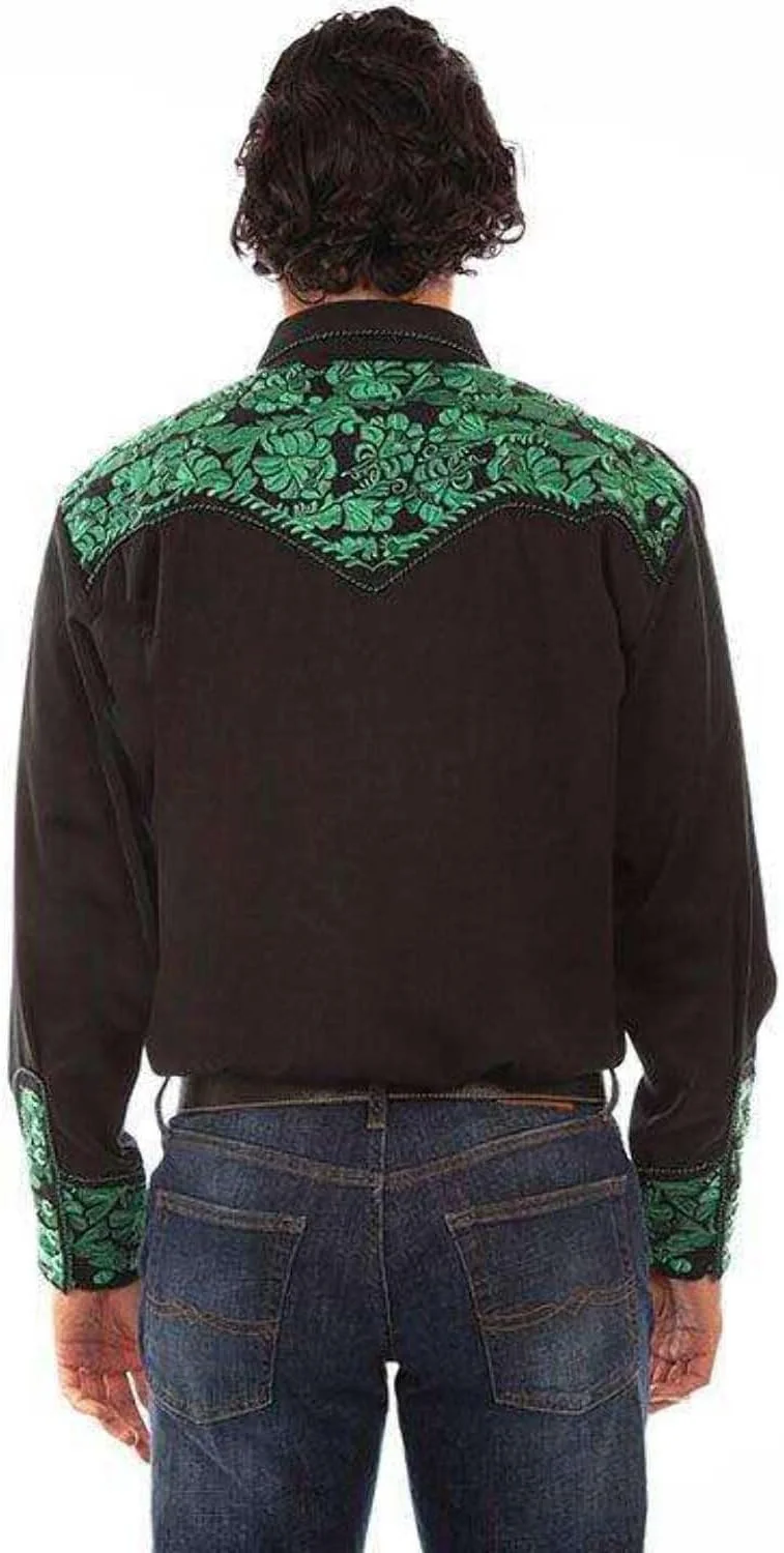 پیراهن آستین بلند مردانه وسترن طرح گان‌فایتر با گلدوزی نقره‌ای اسکولی - P-634-Sil