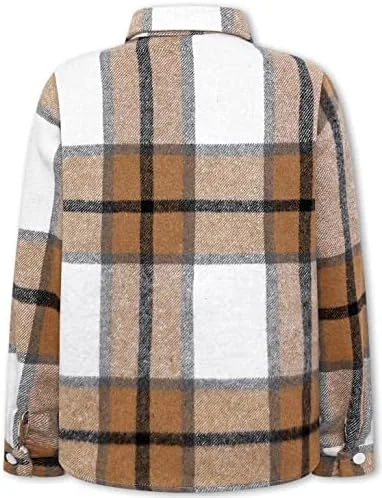 پیراهن و ژاکت چهارخانه آستین بلند دکمه دار پسرانه و مردانه SANGTREE، طرح چهارخانه خاکی، سایز 3XL