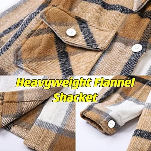 پیراهن و ژاکت چهارخانه آستین بلند دکمه دار پسرانه و مردانه SANGTREE، طرح چهارخانه خاکی، سایز 3XL