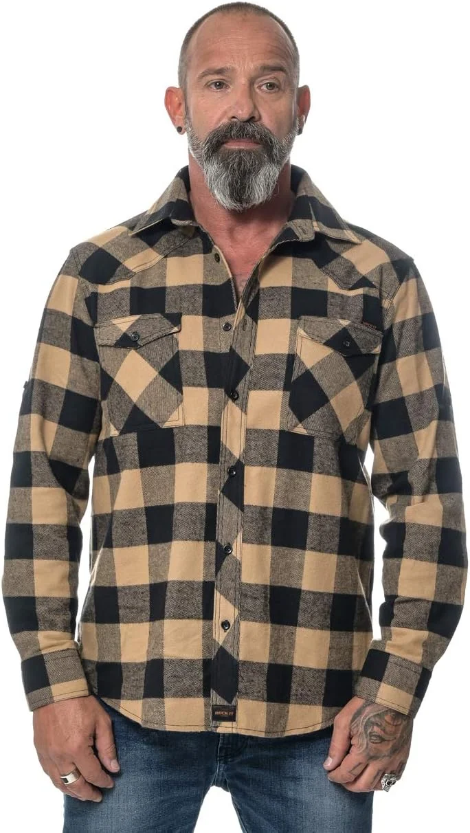ROCK-IT Apparel® Mens Long Sleeve Check Flannel Shirt Lumberjack Shirt Premium Check Shirt Casual Shirt Sizes S-5XL , Brown, 3XL