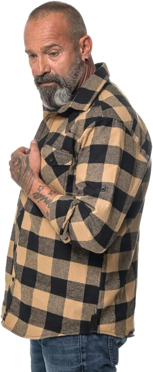 ROCK-IT Apparel® Mens Long Sleeve Check Flannel Shirt Lumberjack Shirt Premium Check Shirt Casual Shirt Sizes S-5XL , Brown, 3XL