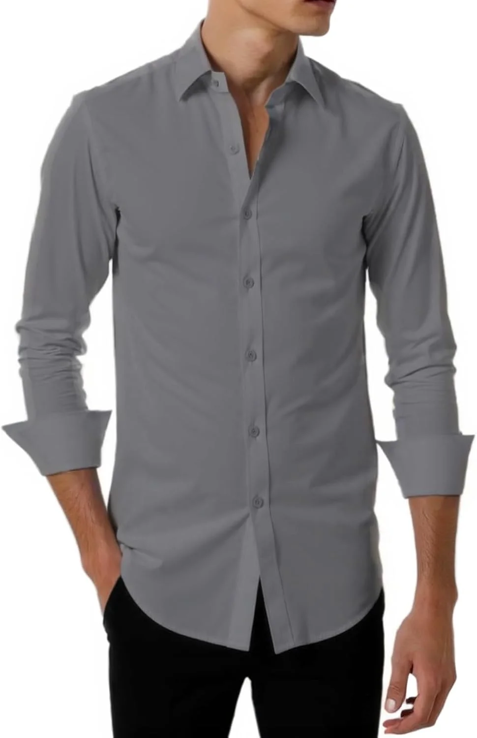 Runcati Men's Dress Shirts Solid Long Sleeve Regular Fit Formal Shirt Stretch Wrinkle-Free Business Casual Button Down Shirts