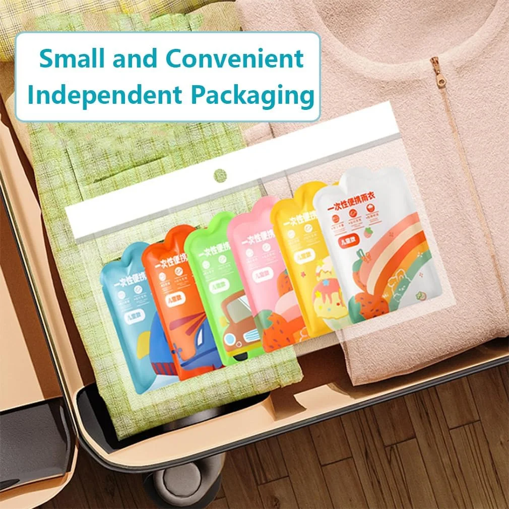 آوین 6 عدد پانچو بارانی یکبار مصرف برای کودکان، بارانی های اضطراری برای پسران و دختران با کلاه بند دار و آستین، بارانی های ضد آب مناسب برای کمپینگ، پیاده روی، مسافرت و لوازم جانبی فضای باز