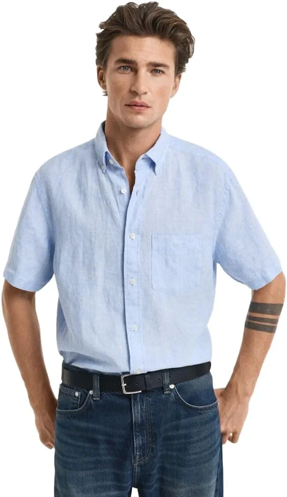 پیراهن آستین کوتاه لینن مردانه Gant مدل Regular Fit - 3250077-Gan_468-Gan-Blue