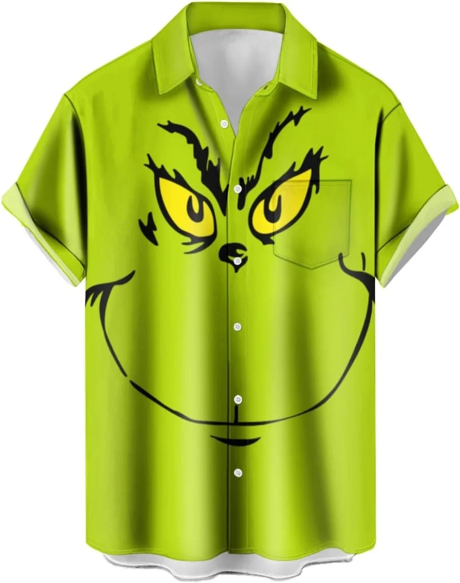 کیویسیما پیراهن مردانه رترو بولینگ، پیراهن دکمه دار پاگنده، پیراهن آستین کوتاه هیولا سبز، پیراهن هاوایی سایز بزرگ