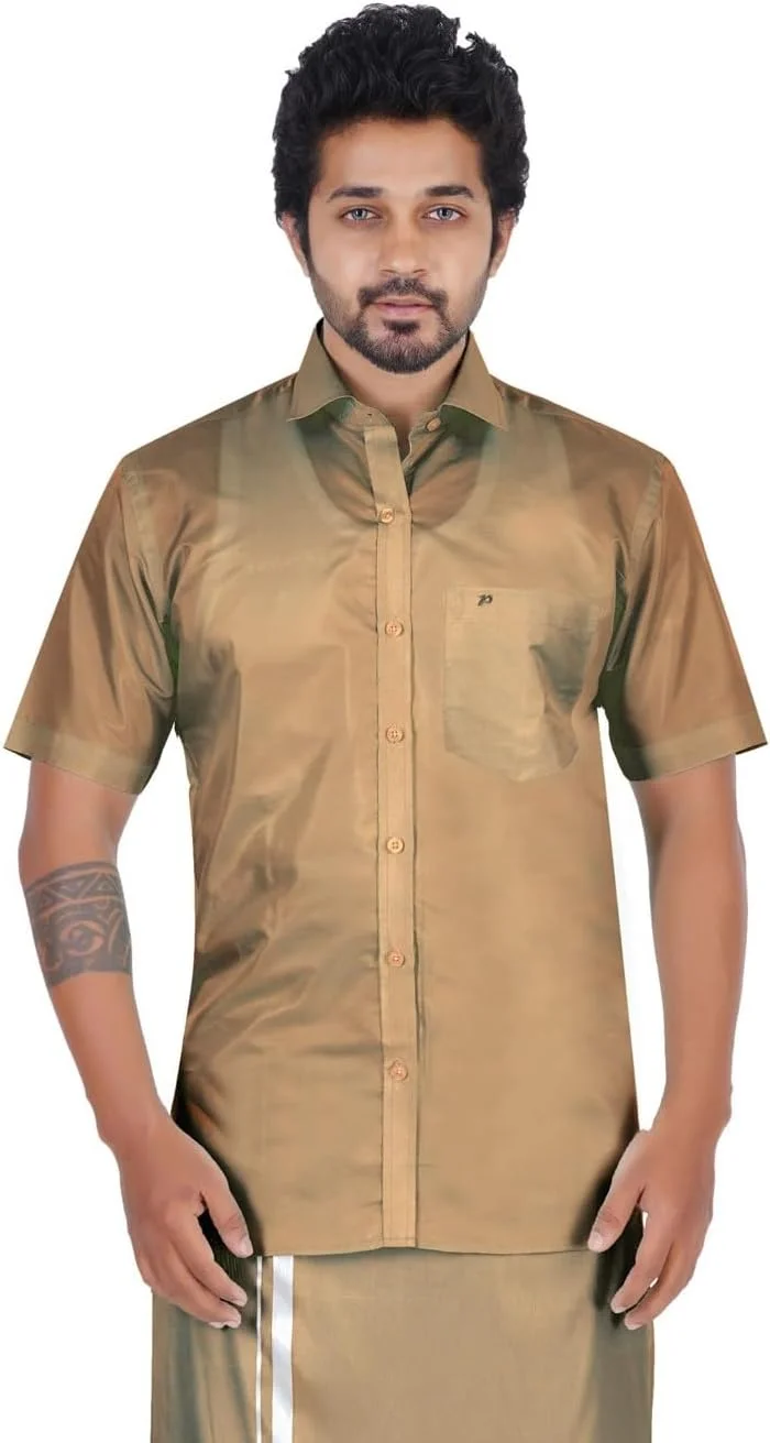 پیراهن آستین کوتاه مردانه پراکاسم کتان/ پیراهن مجلسی مردانه از جنس ابریشم مصنوعی