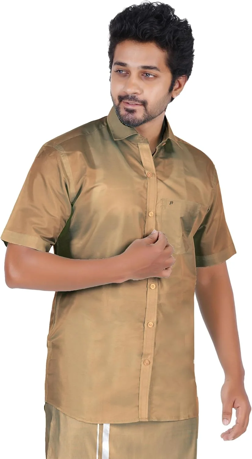 پیراهن آستین کوتاه مردانه پراکاسم کتان/ پیراهن مجلسی مردانه از جنس ابریشم مصنوعی