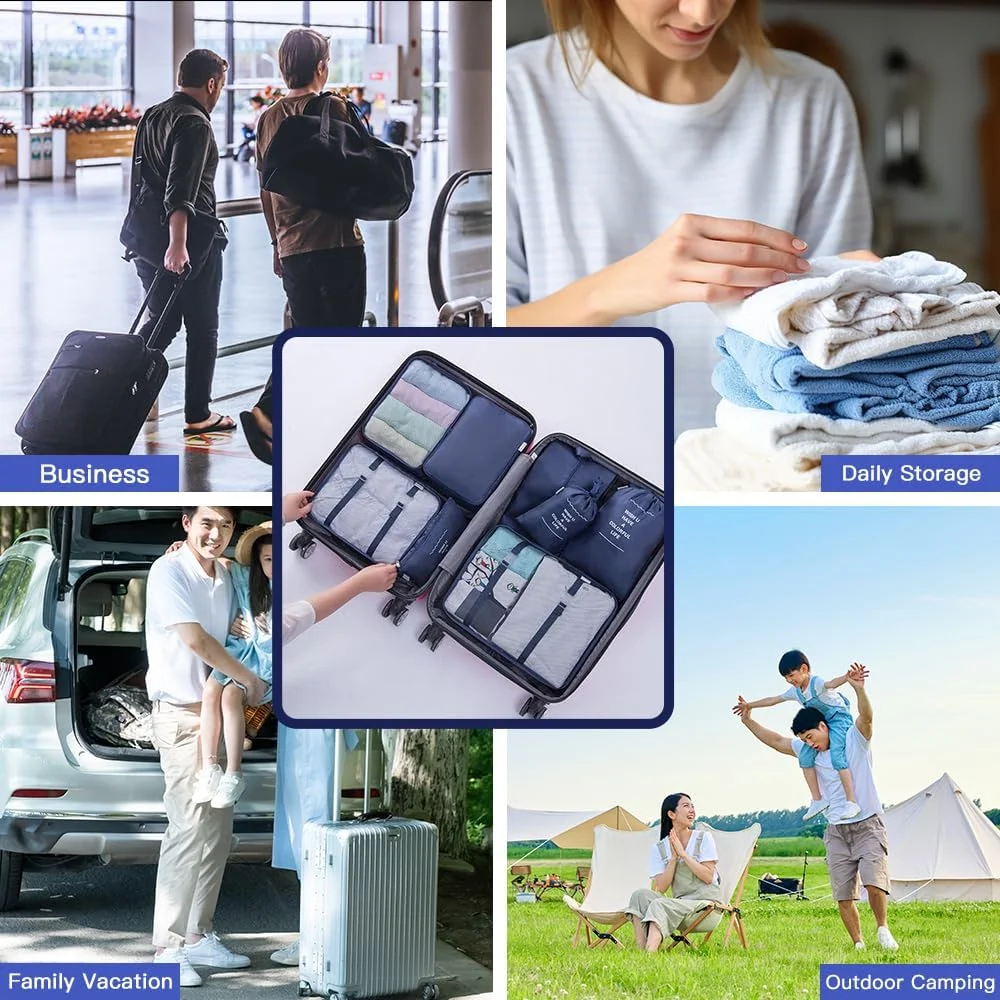کیف های بسته بندی مسافرتی Uoexziyi، مجموعه 7 عددی کیف های مکعبی برای چمدان با قابلیت ضد آب، سازمان دهنده چند منظوره چمدان برای لوازم جانبی سفر، لباس، کفش، لوازم آرایشی و بهداشتی (آبی) کیف های بسته بندی مسافرتی Uoexziyi، مجموعه 7 عددی کیف های مکعبی برای چمدان با قابلیت ضد آب، سازمان دهنده چند منظوره چمدان برای لوازم جانبی سفر، لباس، کفش، لوازم آرایشی و بهداشتی (آبی)